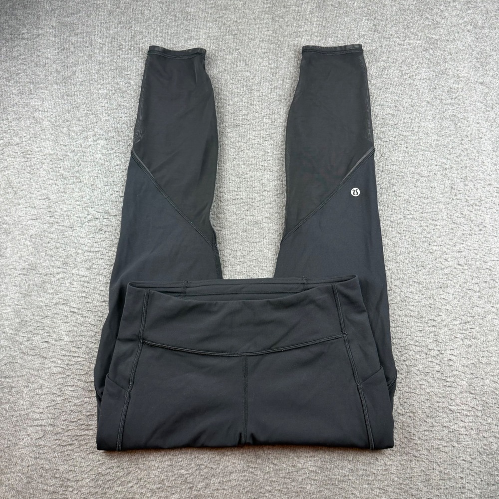 Lululemon Mesh Panel Leggings Women's 6 Black Pocket Activewear Running Yoga
